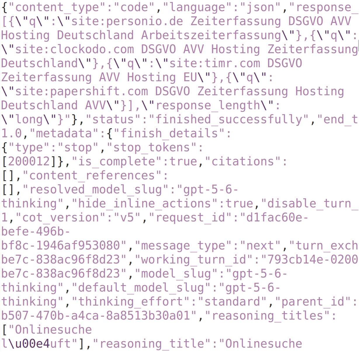 Ein Ausschnitt aus den Chrome DevTools mit der ersten Suchanfrage, in der die Markennamen stehen