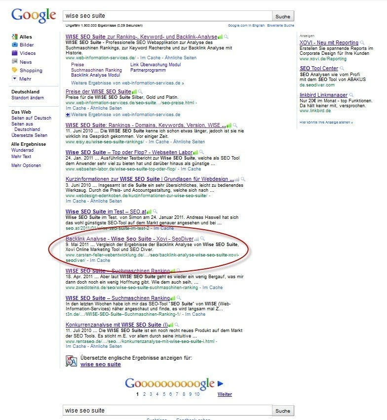 Auf Seite 1 bei Google nach 2 Tagen