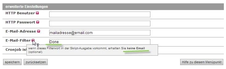 Email Filterwort Bei den Cronjob Benachrichtigungen