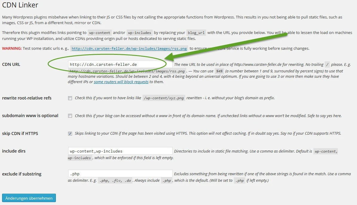 Die Optionen von CDN Linker