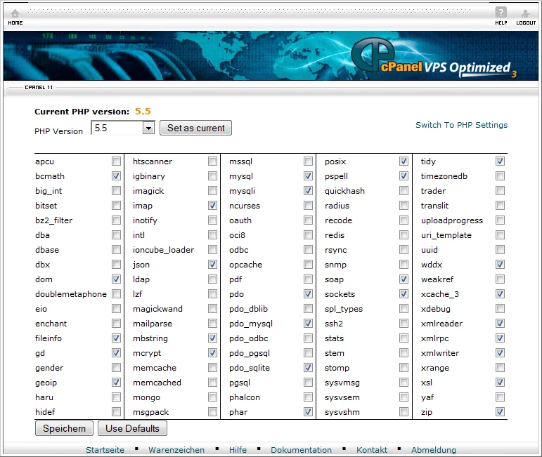 CloudLinux PHP Erweiterungen im cPanel