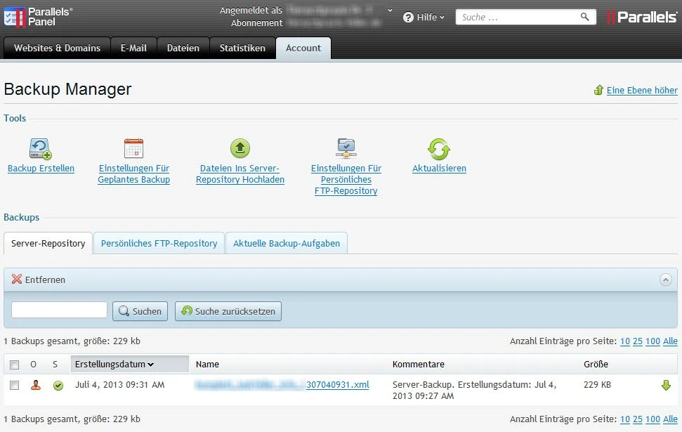 BackUp Manager in Plesk 11.5