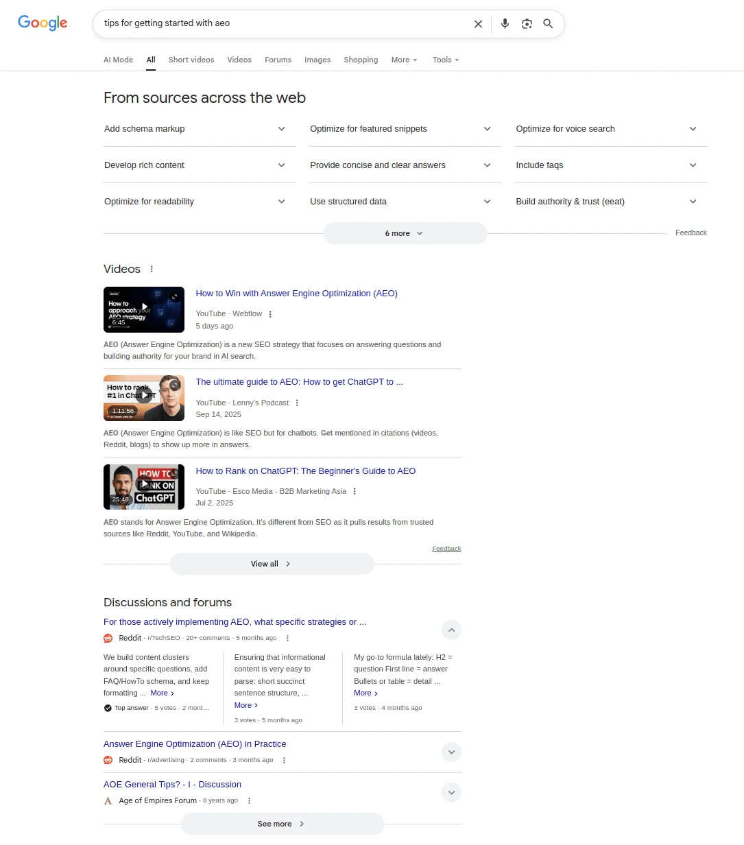Beispiel für Google Web Guide (Ausschnitt)