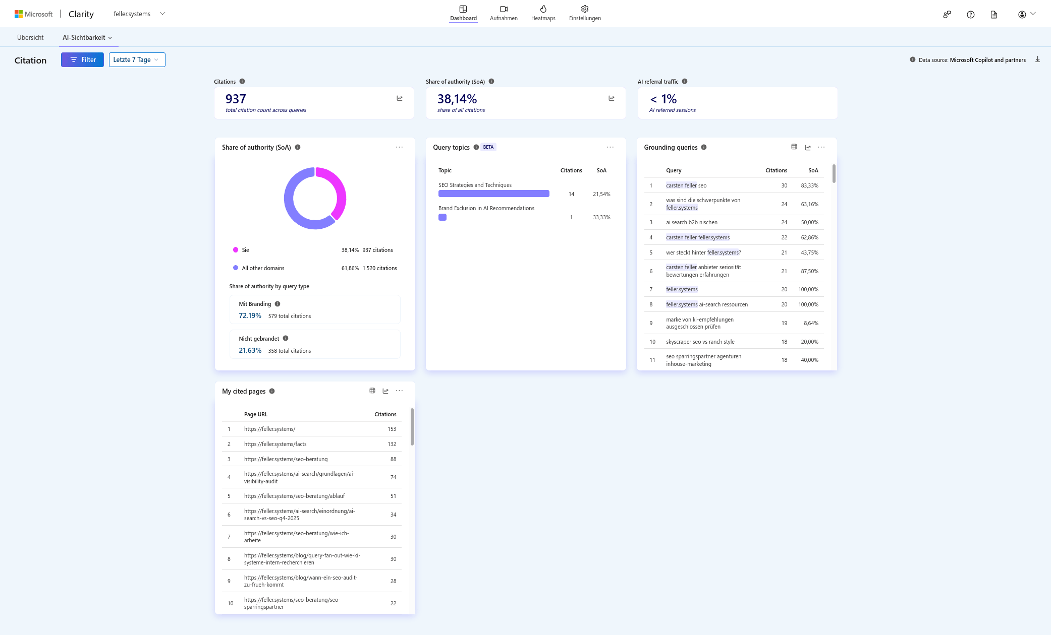 Dashboard von Microsoft Clarity - AI Visibility