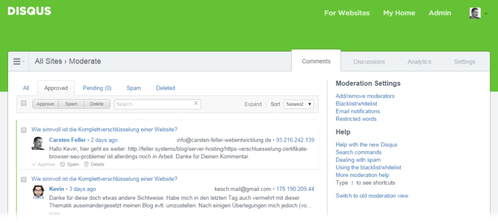 Disqus, einfach aber kaum zu kontrollieren