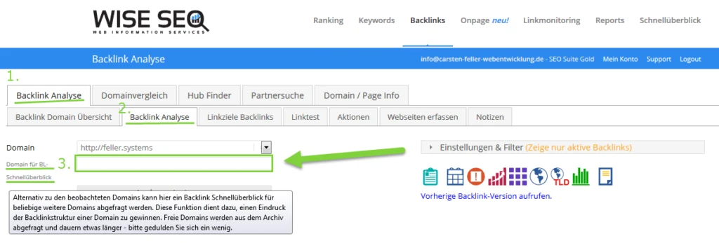 Der Backlink Schnellcheck in der WISE SEO Suite