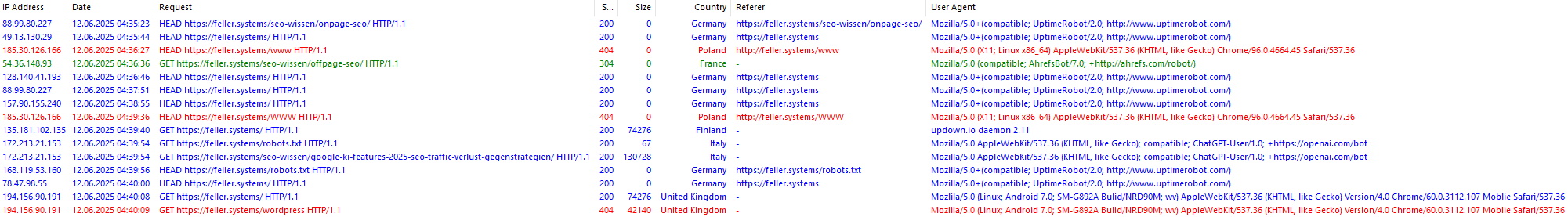 Auszug aus einem access.log eines Webservers.