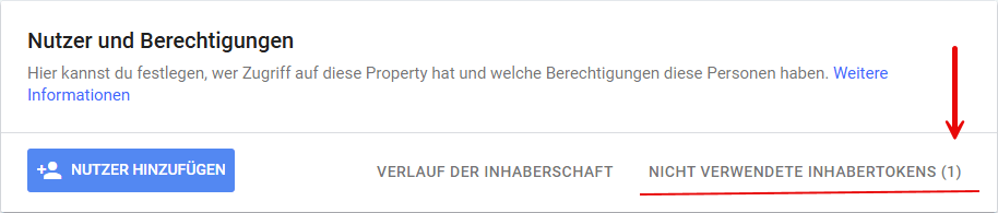 Screenshot GSC, nicht verwendete Inhabertoken.
