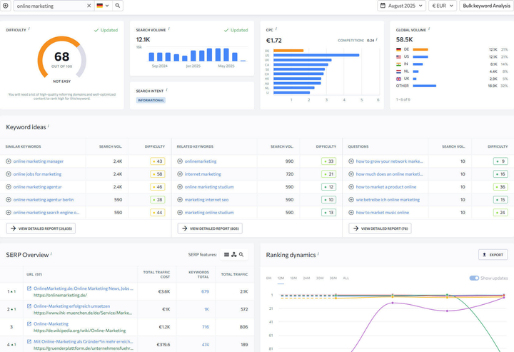 Screenshot SEranking Keyword Overview Tool