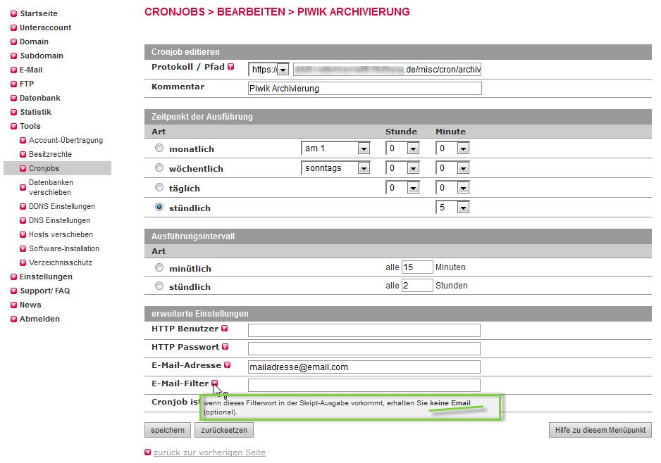 Screenshot all-inkl.com Cron Job Verwaltung