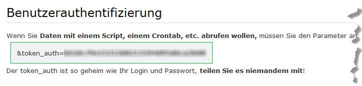 Das Piwik Token abfragen