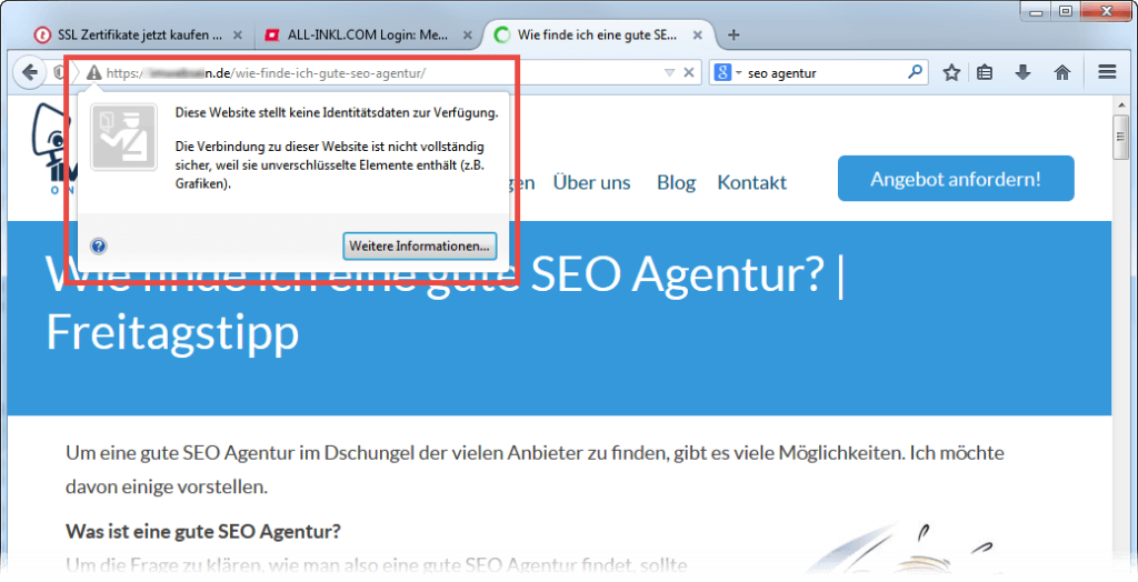 Screenshot Fehlermeldung HTTPS